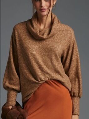 Maeve by Anthropologie Tan Brown Cowl Neck Sweater